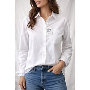 GAP Women’s White Button Down Cotton Blouse  Big Fit NWT Size Large